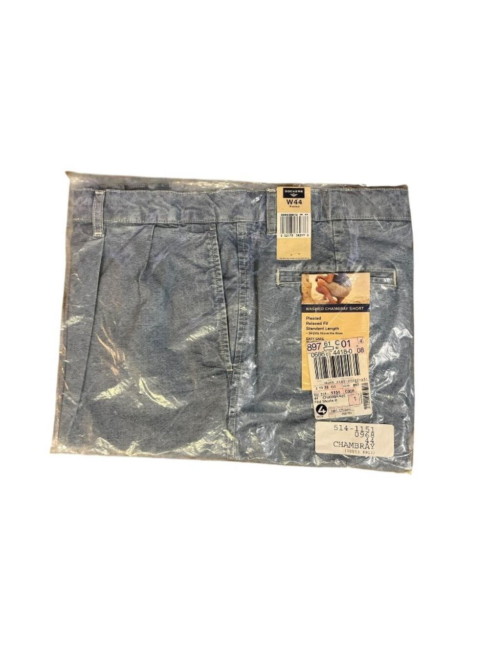Dockers Chambray Shorts Mens W44 New Pleated Relaxed Fit Summer